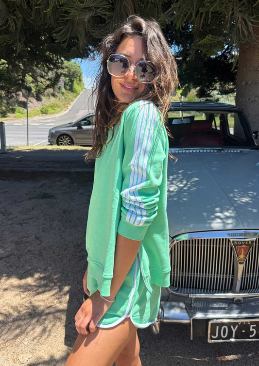 Sophie Moran Arm Stripe Sweatshirt - MintyGreen/White