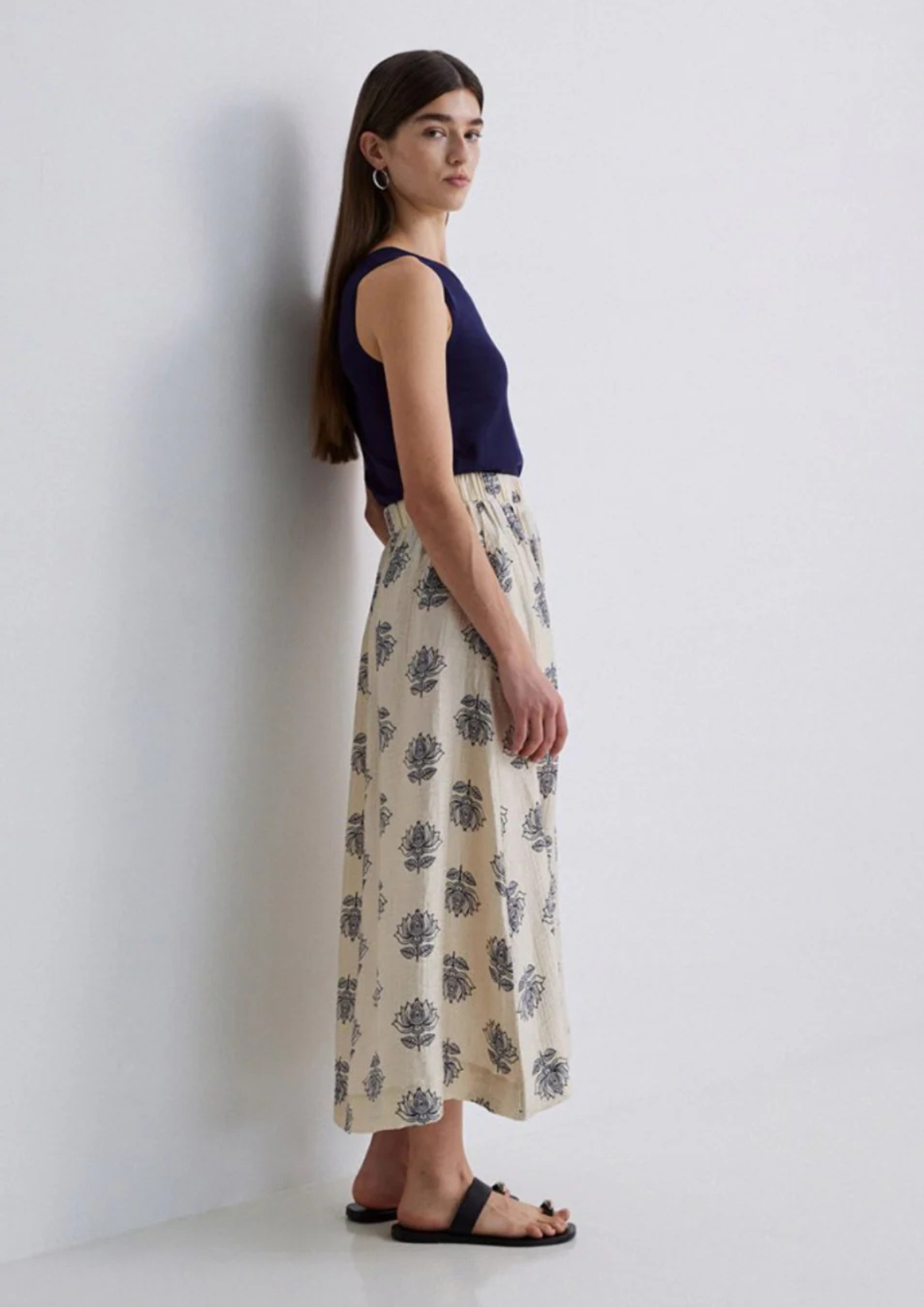 Yerse - Long Skirt With Elastic Waist - Natural
