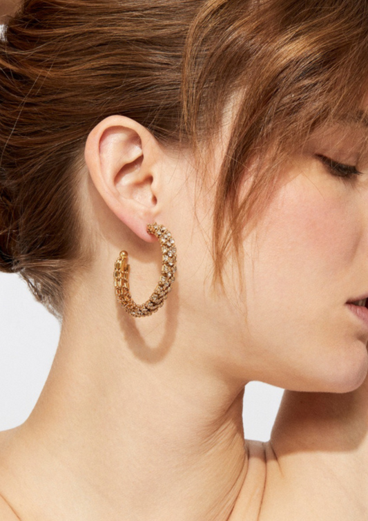 Gas Bijoux Izilda Strass Hoop Earrings Gold