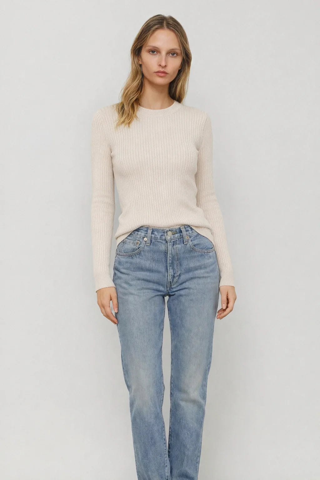 Alete Threads - Vespa Ribbed Long Sleeve Crew - Chalk