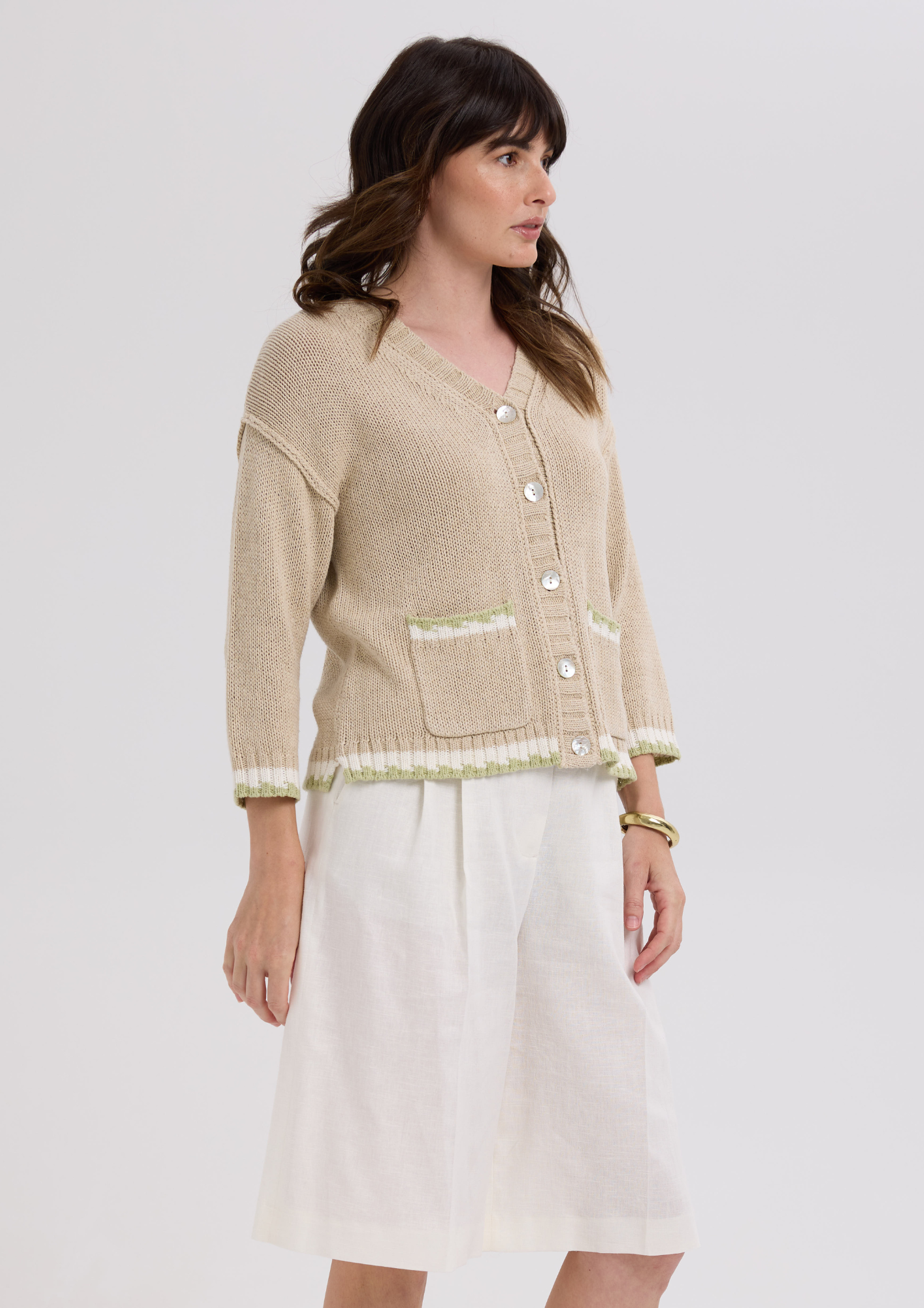 Textured Cardi - Natural Knit Top - LC7762