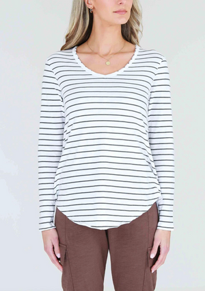 3rd Story- Portsea V Neck Tee Stripe