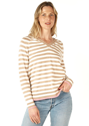 Zaket & Plover - ZP7146 Oat Stripe V Neck