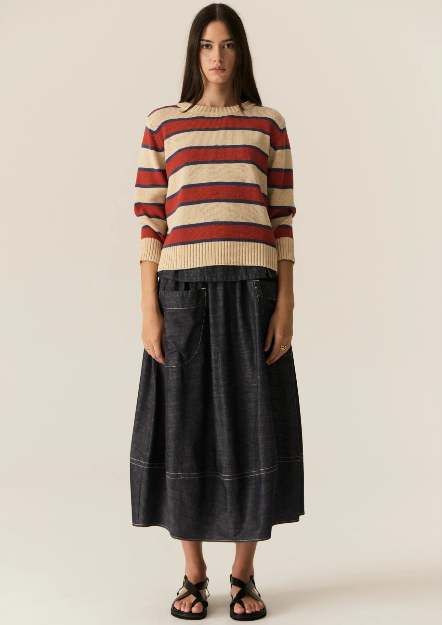 POL Jules Stripe Knit -Pebble/Red