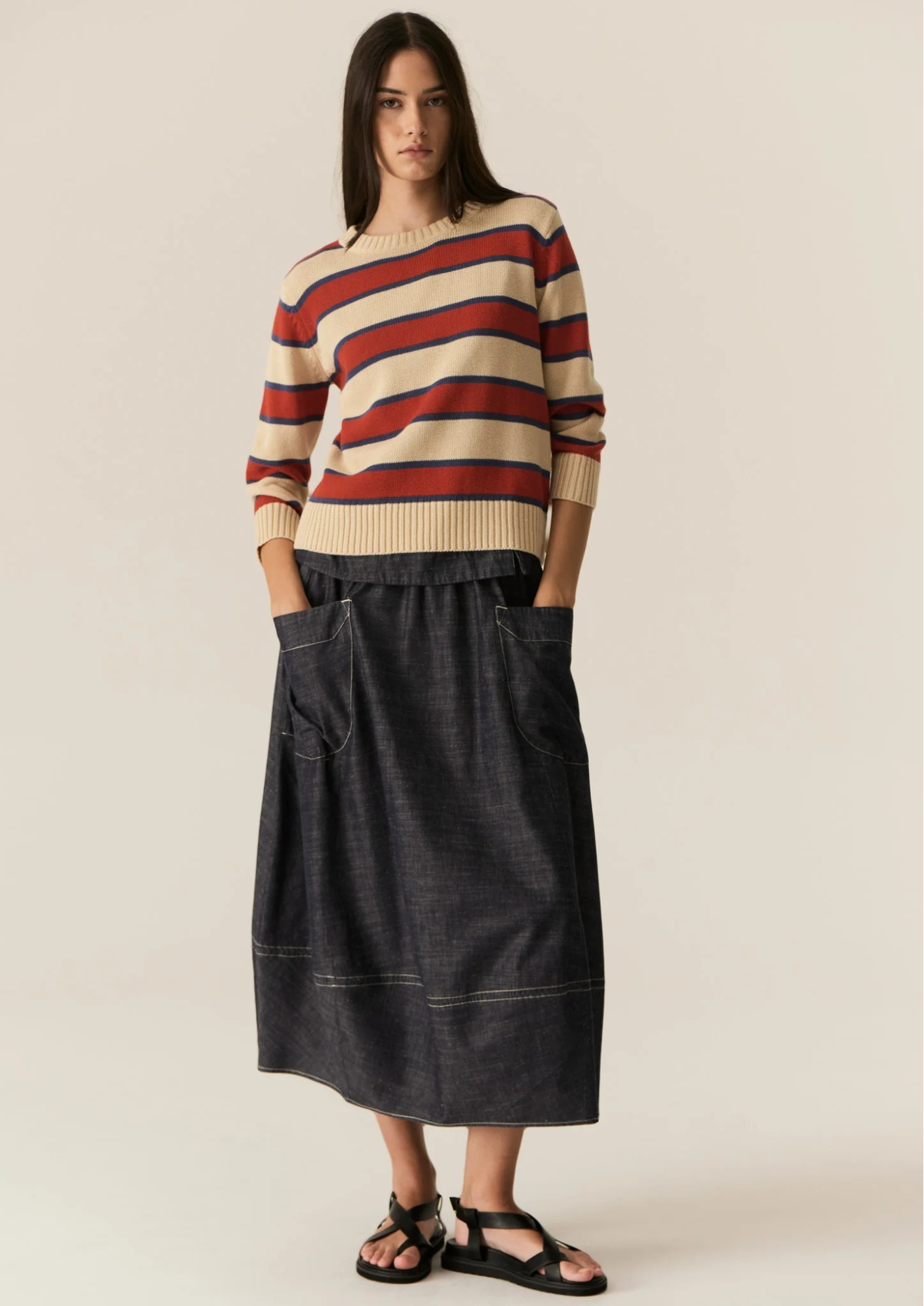 POL Jules Stripe Knit -Pebble/Red