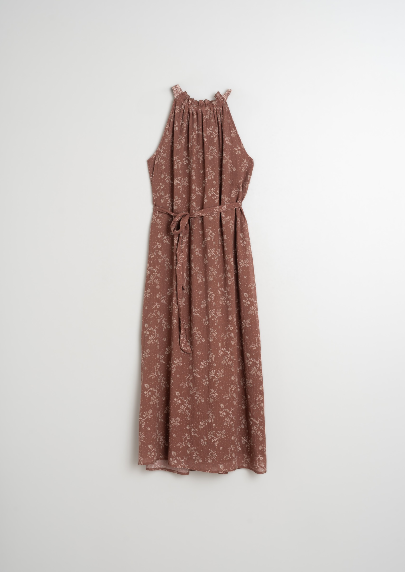 Indi & Cold Woven Halter Dress - Chocolate