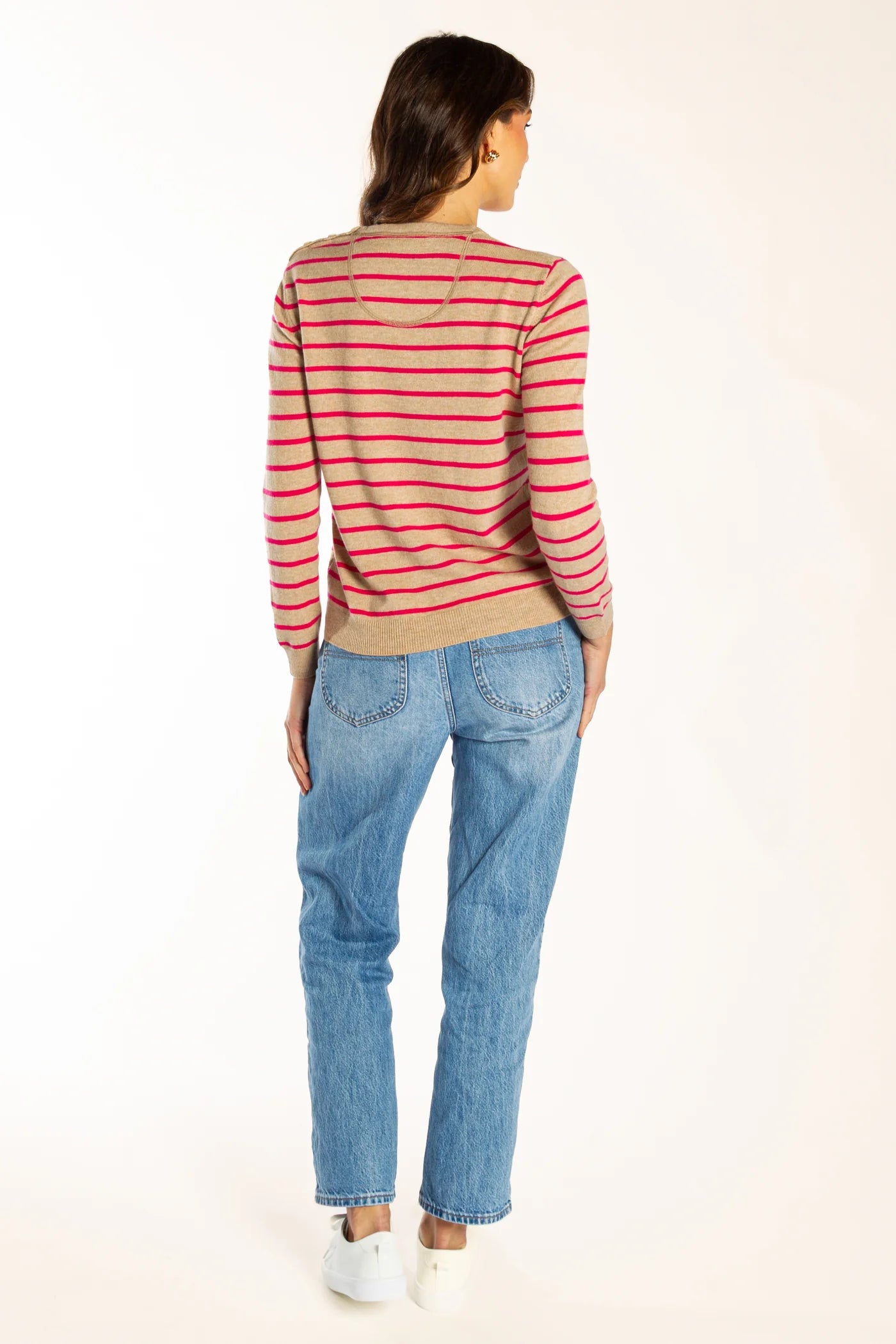 Bow & Arrow Breton Crew Knit - Latte/Pink