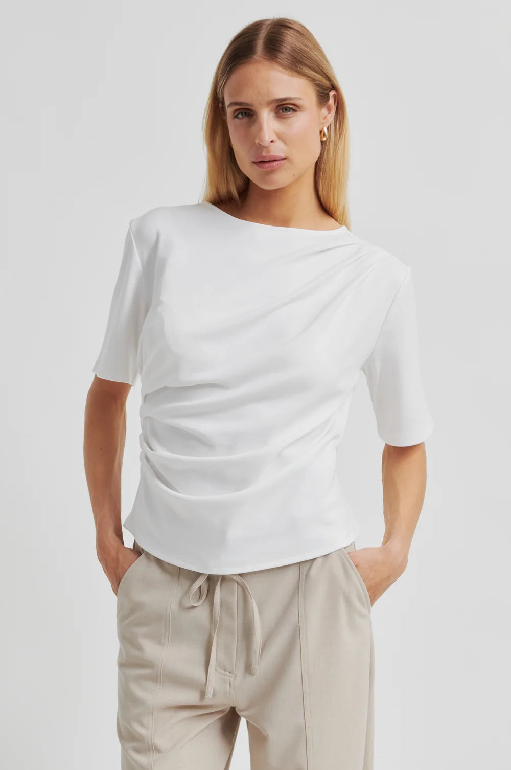 Second Female Ulina ruched Drape Tee White