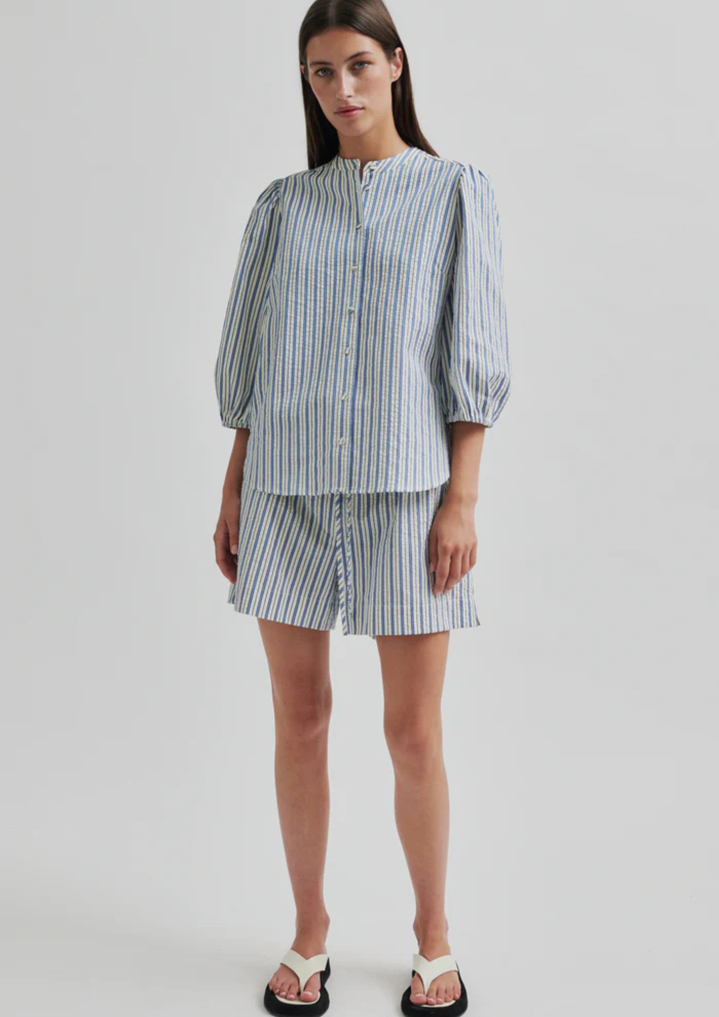 Second Female Serifa Stripe Shorts - Cornflower Blue