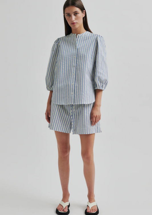 Second Female Serifa Stripe Shorts - Cornflower Blue