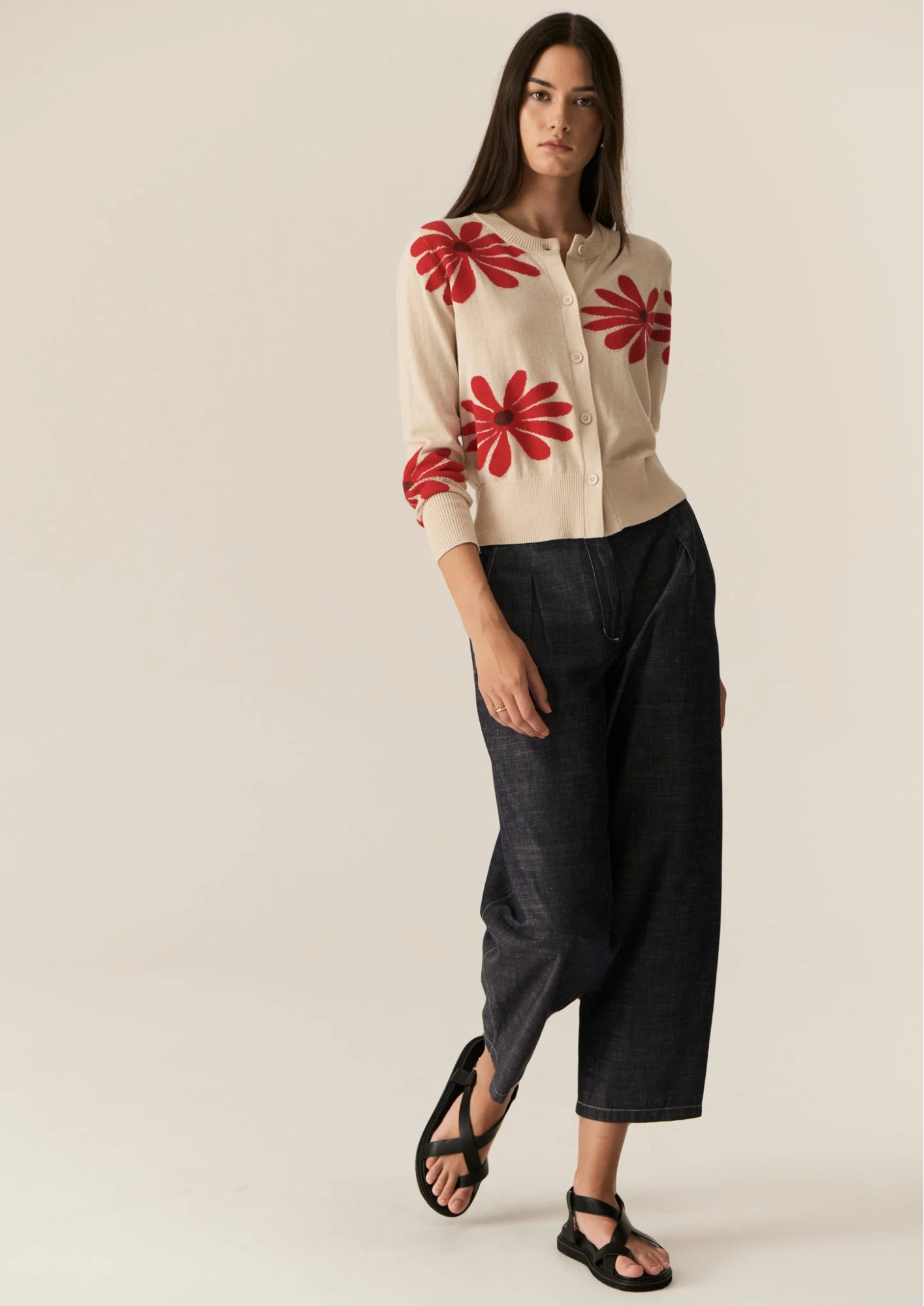 POL Lask Daisy Cardigan - Ecru/Red