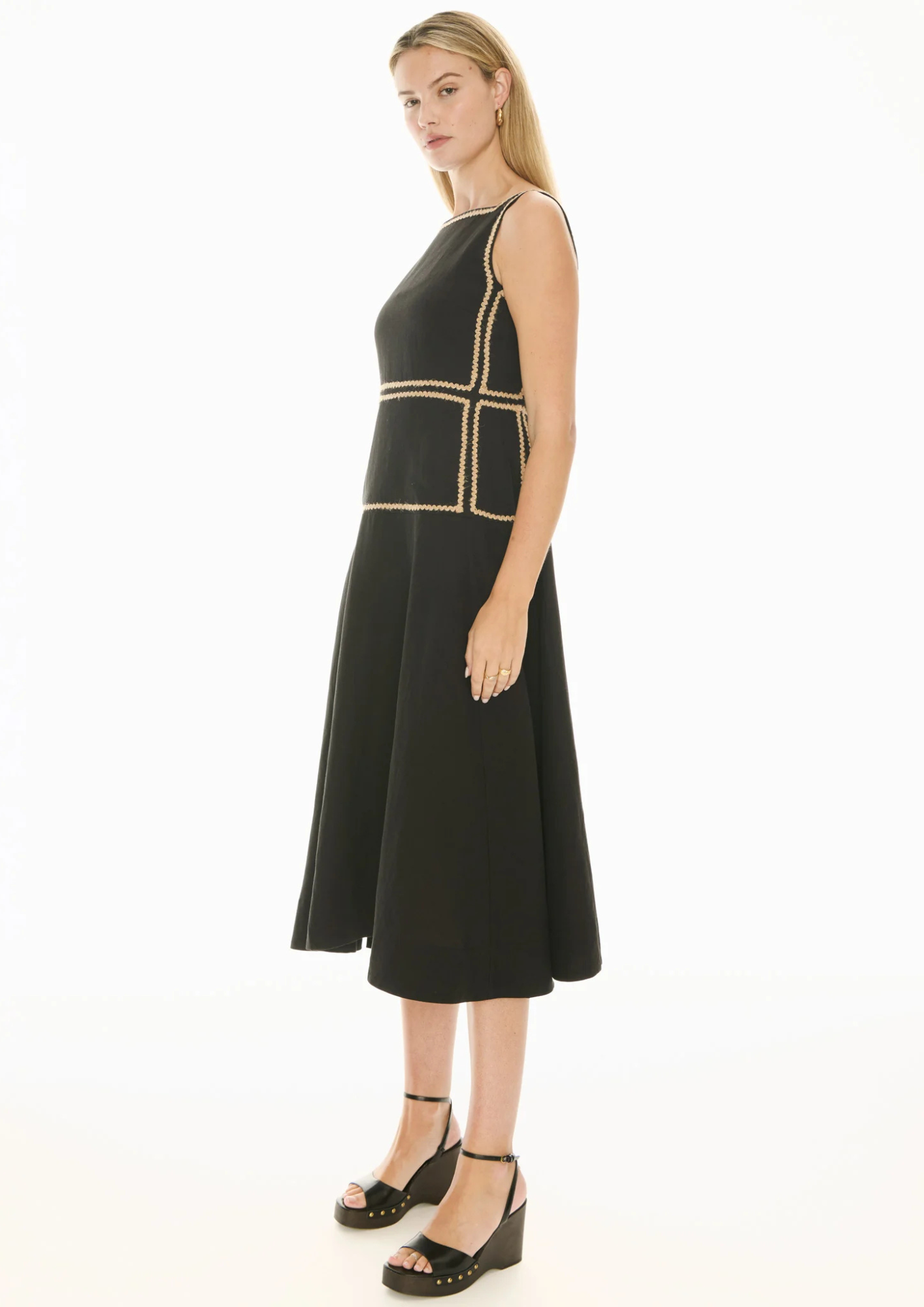 POL Clothing Marlin Raffia Trim Dress - Black