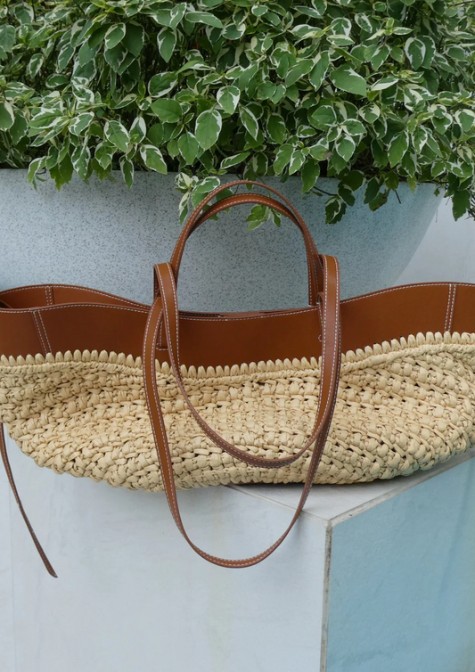 L’ORA D’ORO Jenny Raffia Cognac Tote - Saddle Straw Bag