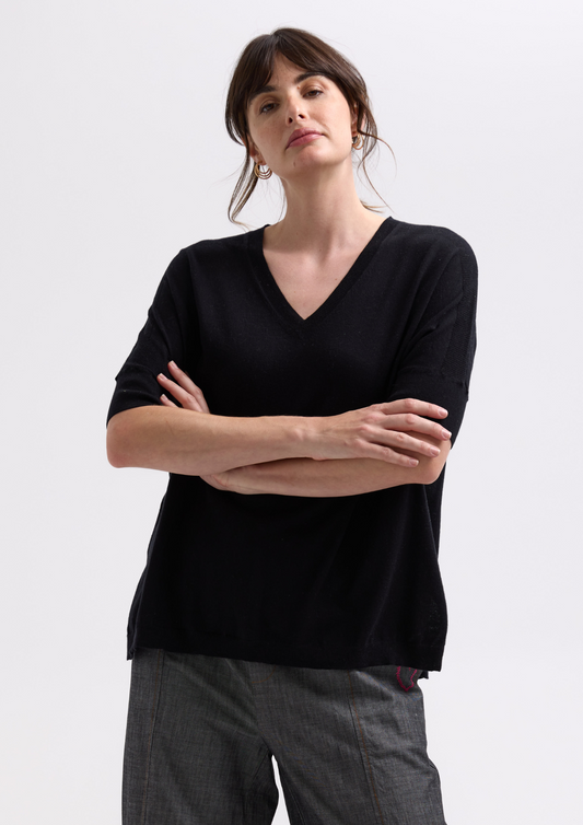 ZP7709 Pointelle Top - Black