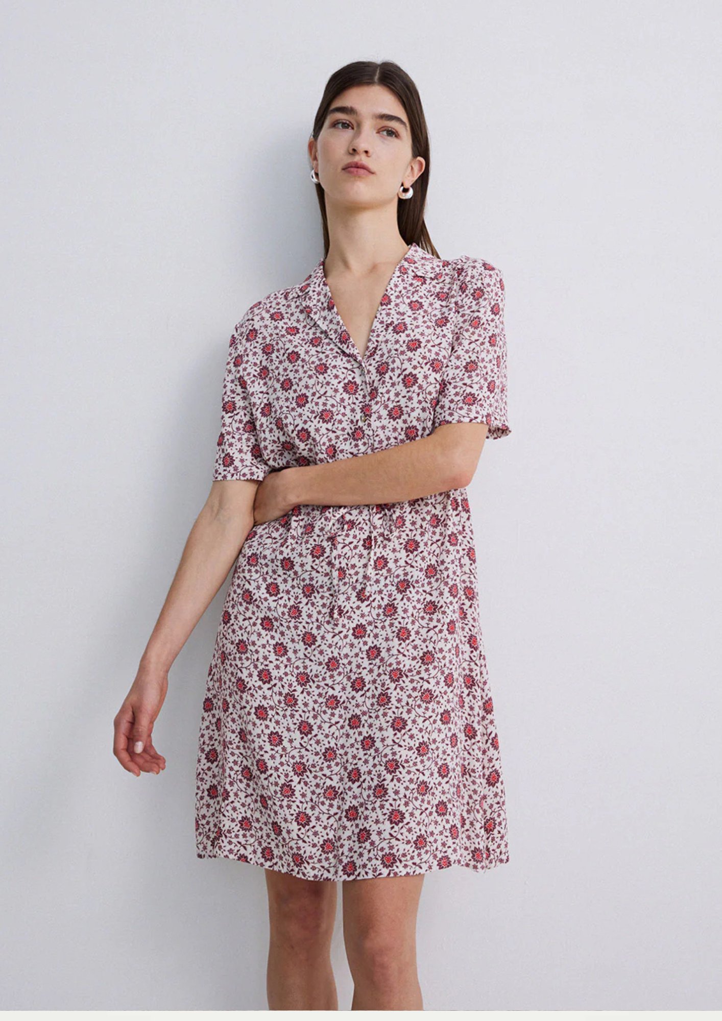 Yerse - Short Creppe Dress - Aubergine Flowers