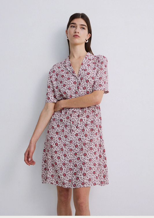 Yerse - Short Creppe Dress - Aubergine Flowers