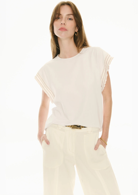 POL Clothing Orlo Tee Frill Sleeve - White