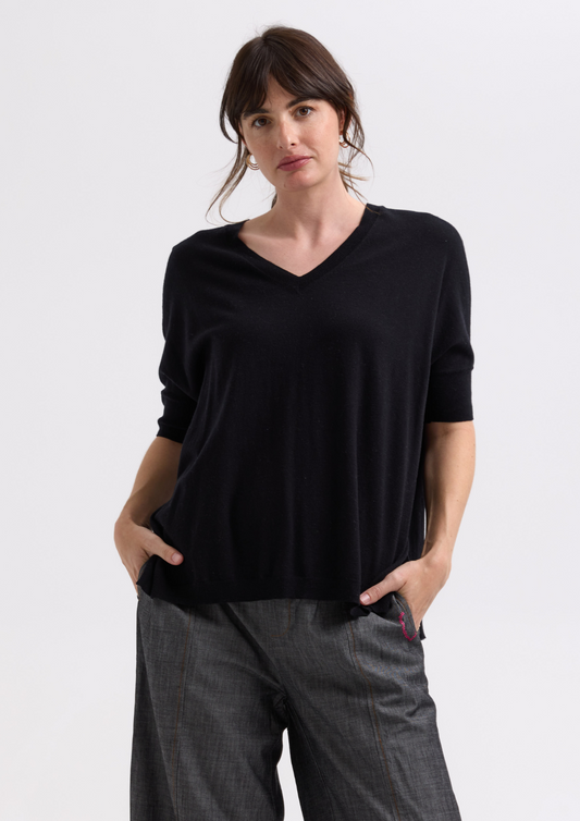 ZP7709 Pointelle Top - Black