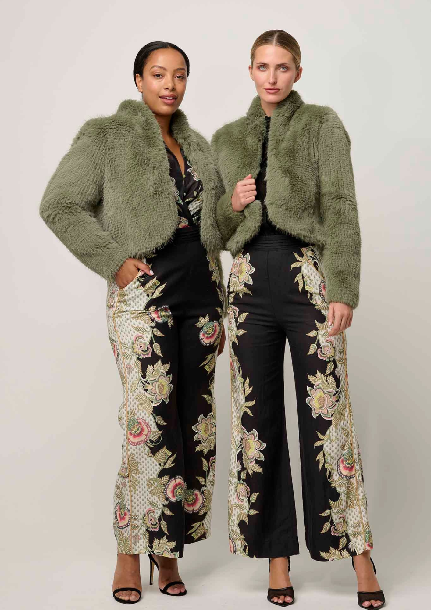 Once Was Reina Faux Fur Cropped Jacket - Jade Mist