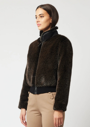 Once Was Stella Faux Fur Rib Collar Detail Bomber - Sable