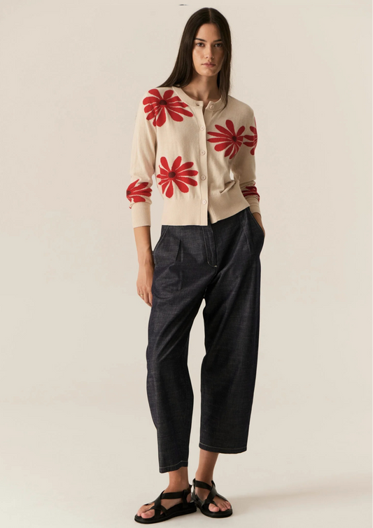 POL Lask Daisy Cardigan - Ecru/Red