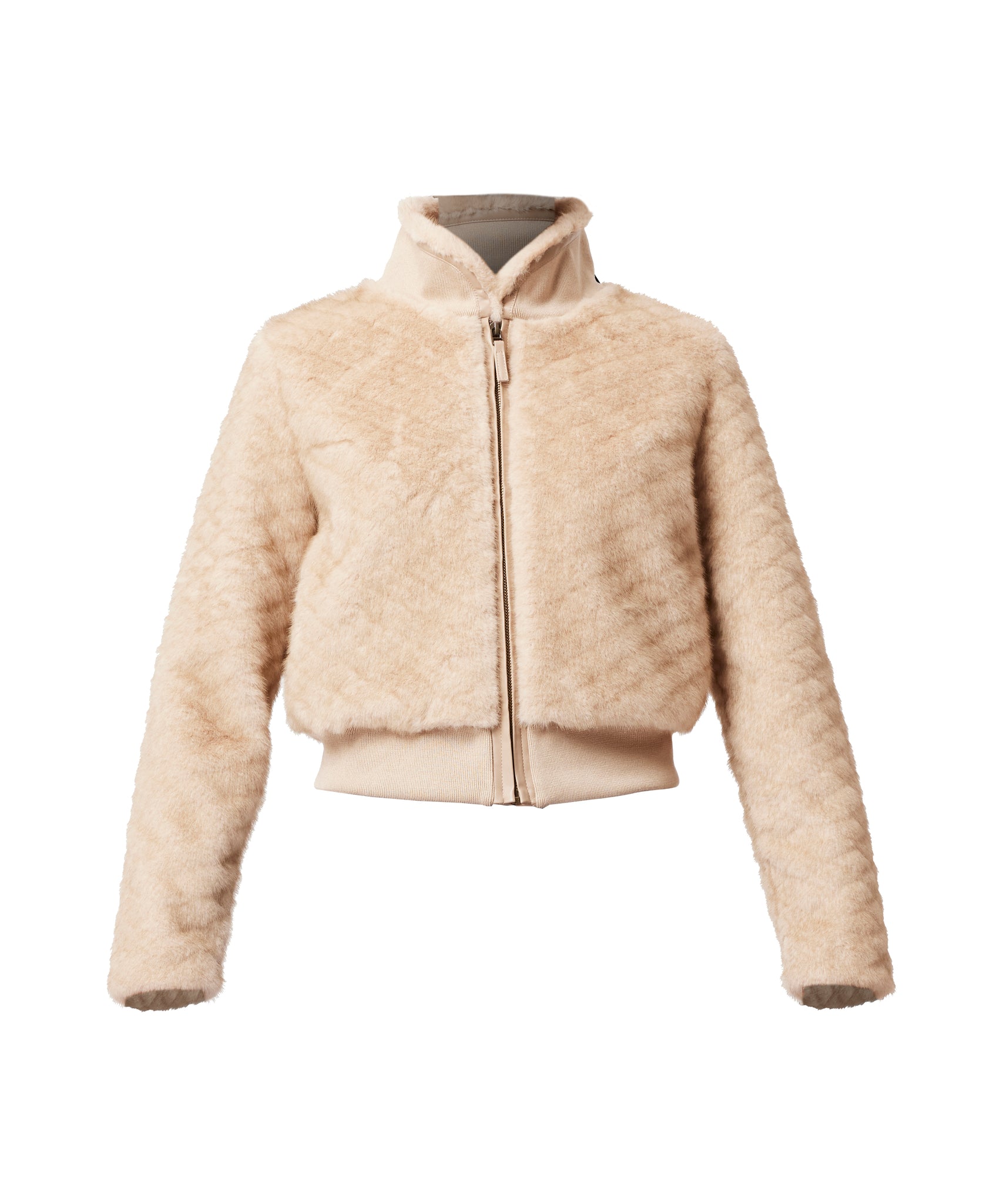 Once Was Stella Faux Fur Rib Collar Detail Bomber - Fawn