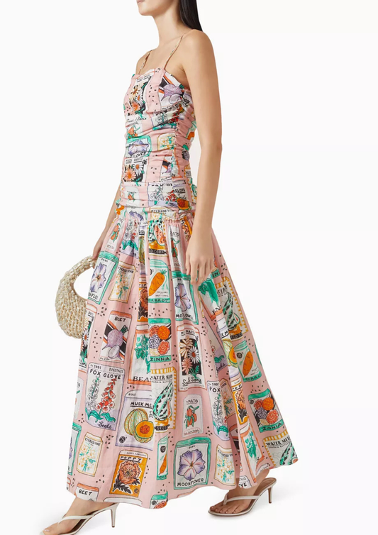 La Maise Elandra Maxi Dress - Pink Seed Print