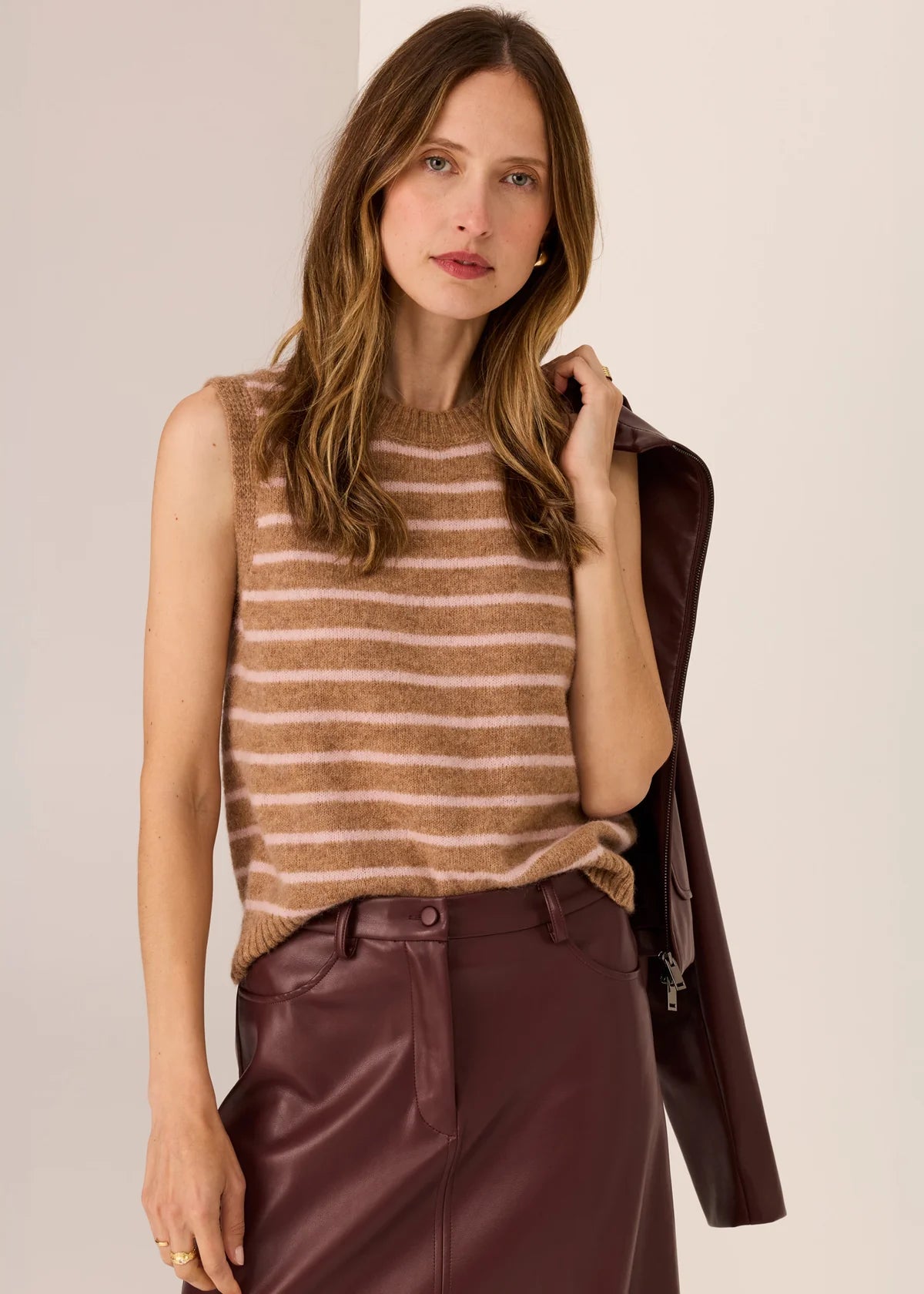 POL - Carmel Striped Vest - Camel/Blush