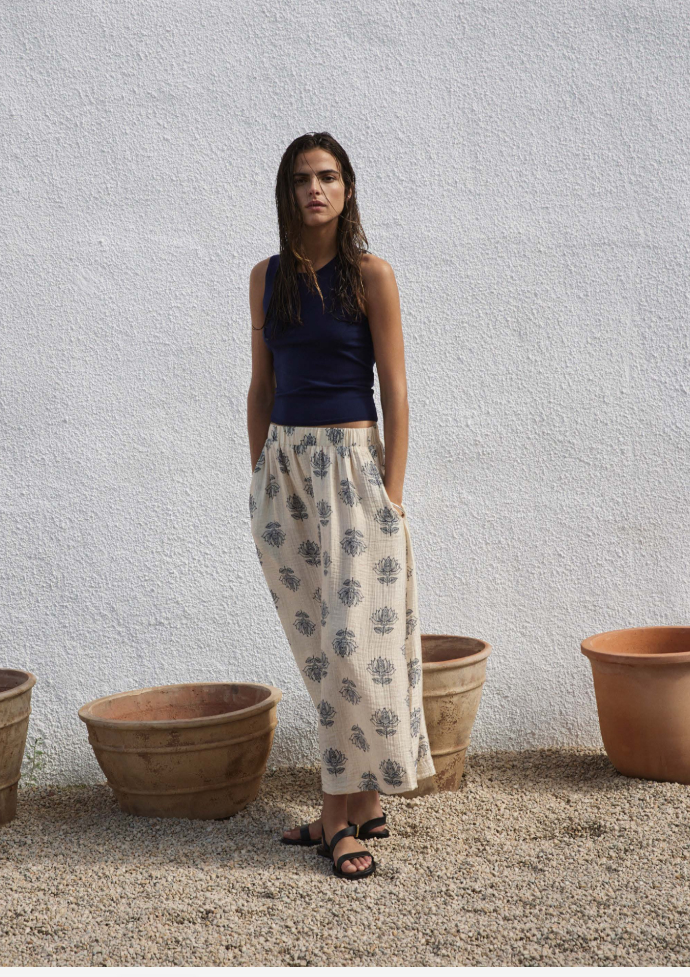 Yerse - Long Skirt With Elastic Waist - Natural