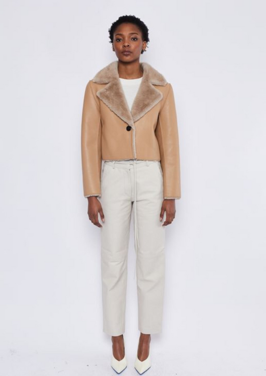 DEA Faux Fur Cropped Coat Shearling - Beige