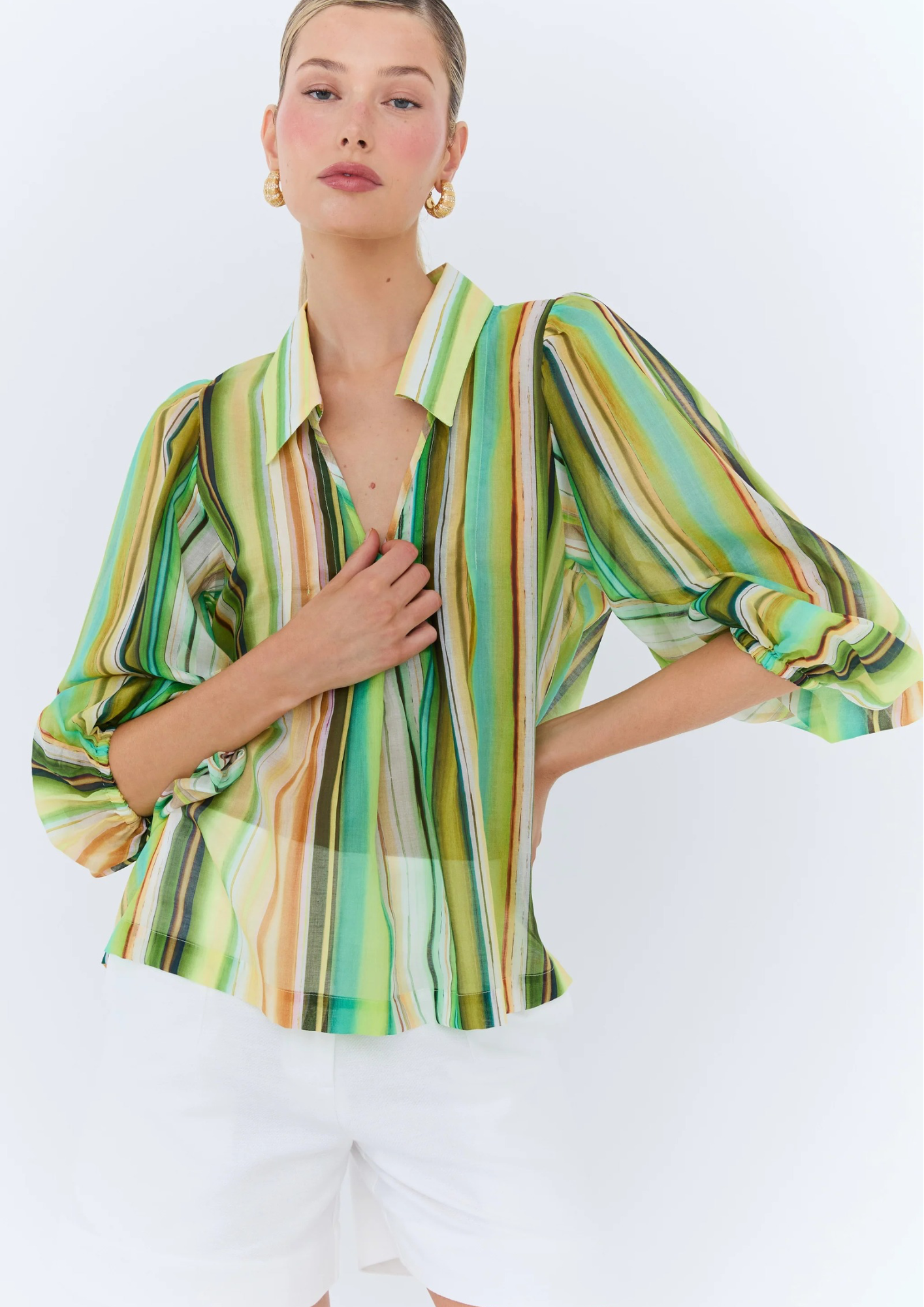 Eder - Jolie Blouse - Green Resort Stripe