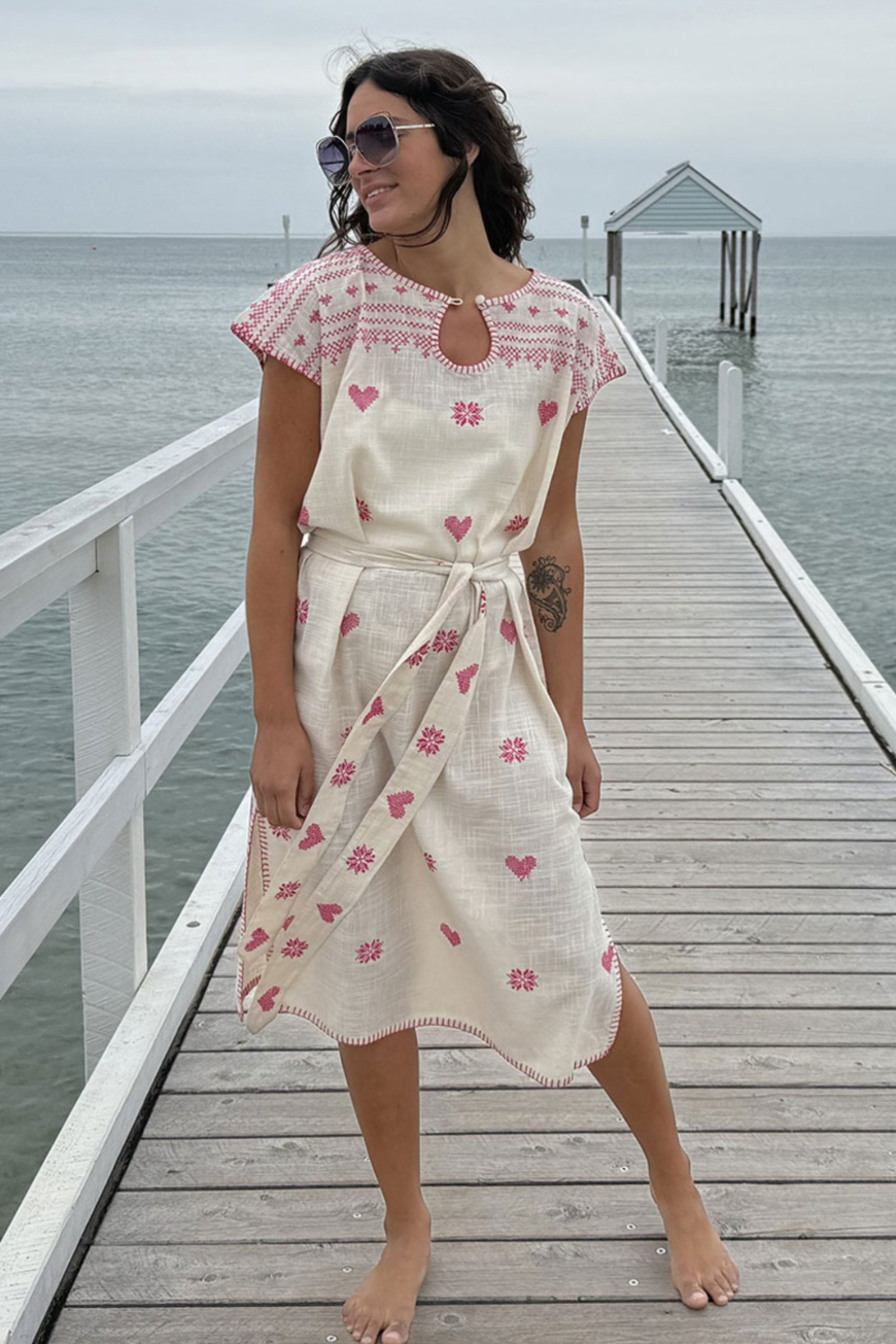 Sophie Moran - Kaftan Dress - Beige/Pink