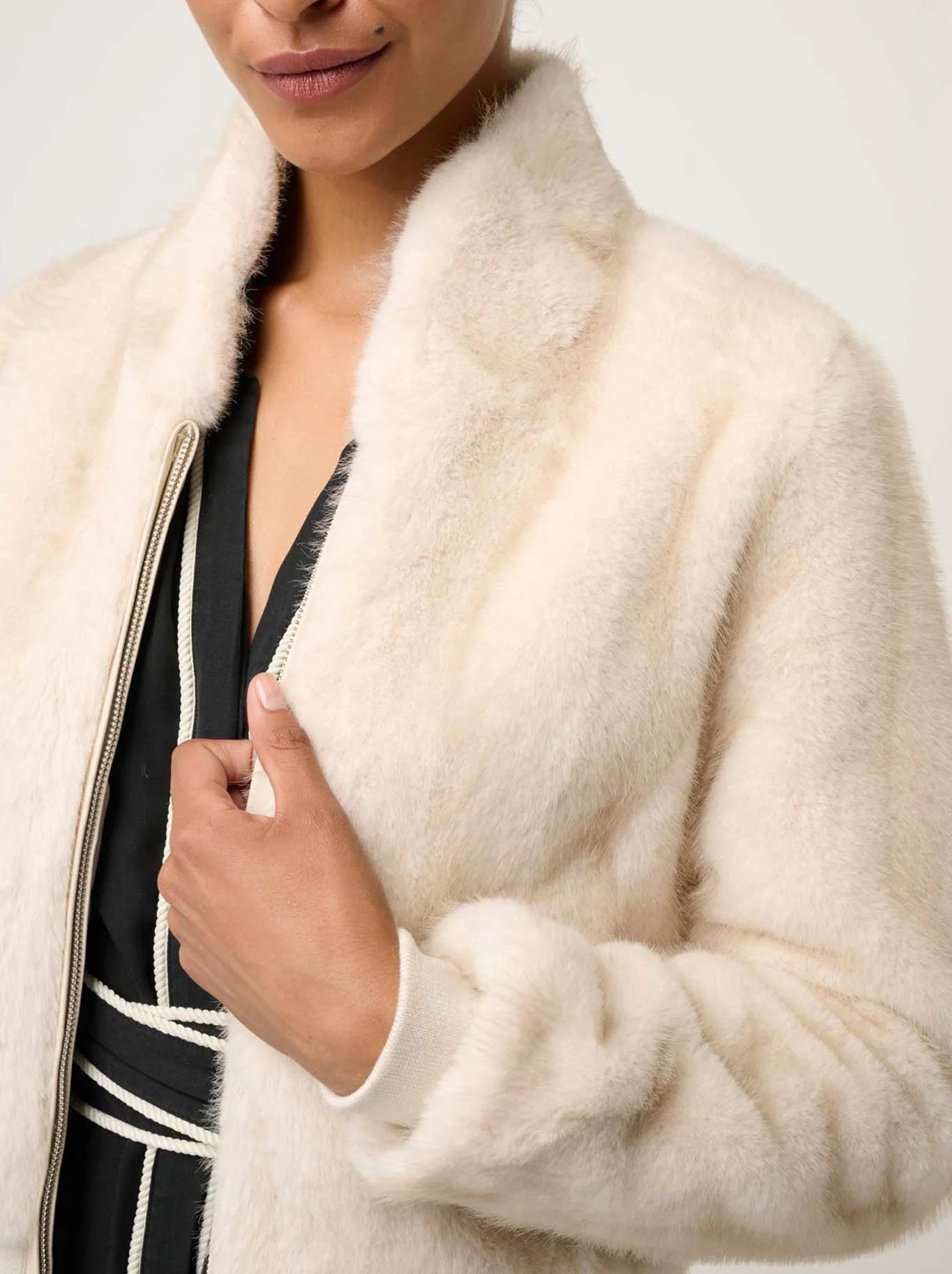 ONCE WAS - Chrysta Fur Bomber - Porcelain