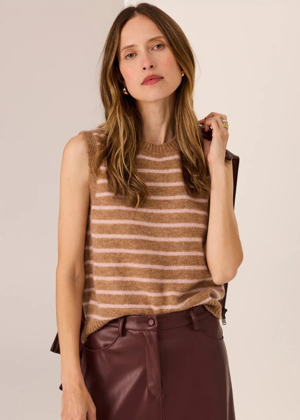 POL - Carmel Striped Vest - Camel/Blush