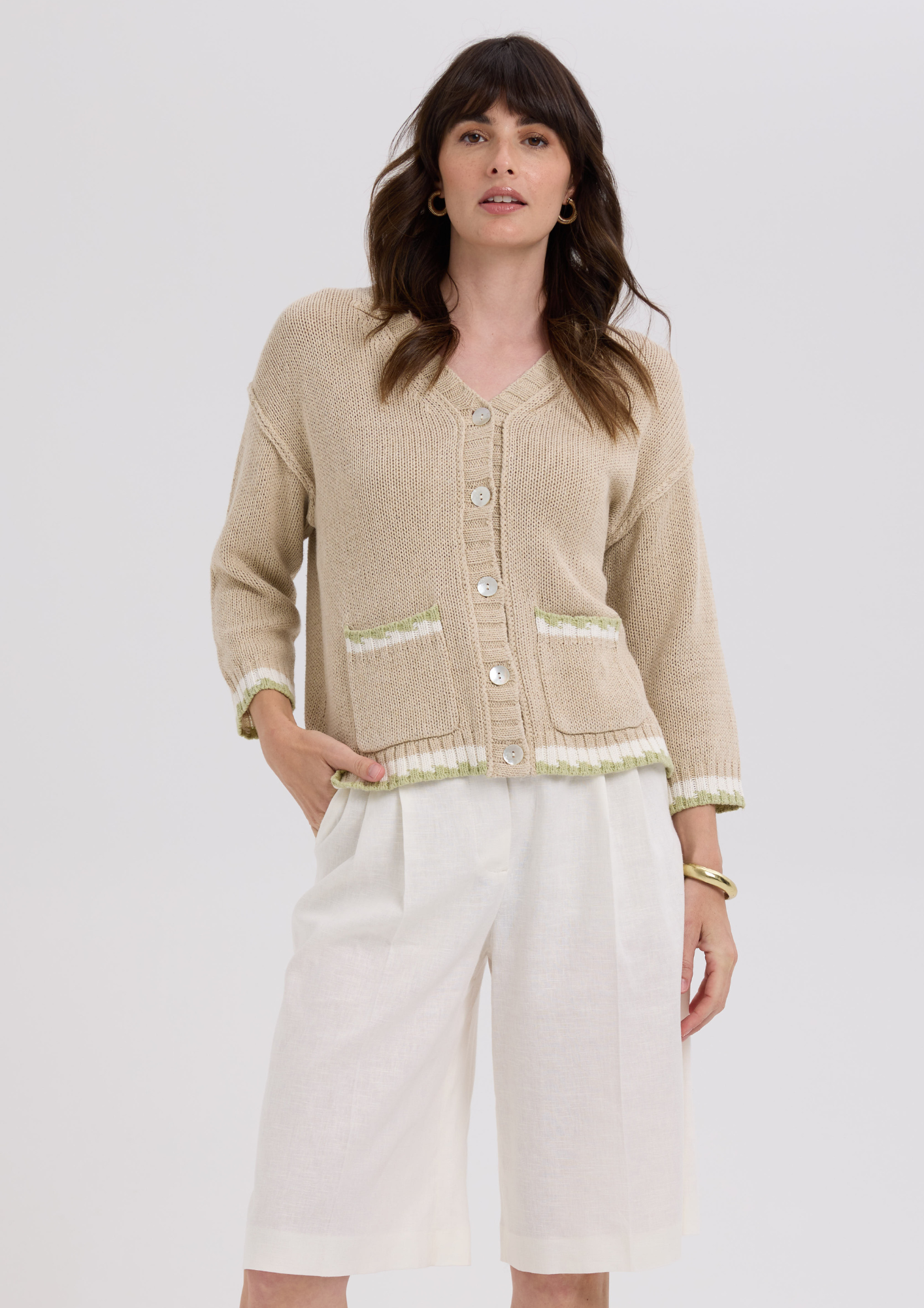 Textured Cardi - Natural Knit Top - LC7762