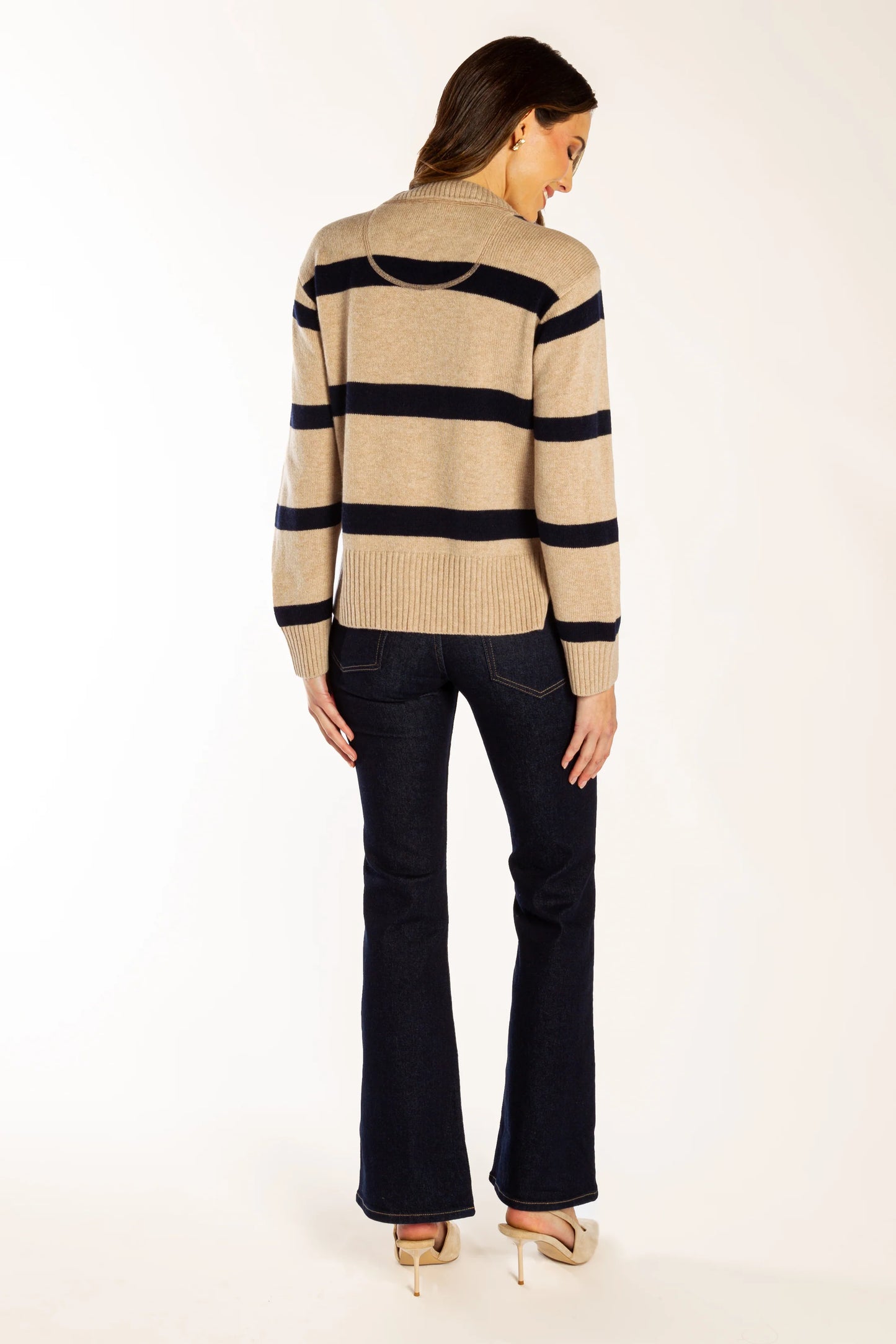 Bow & Arrow Boxy Crew Neck - Latte/Navy Stripe