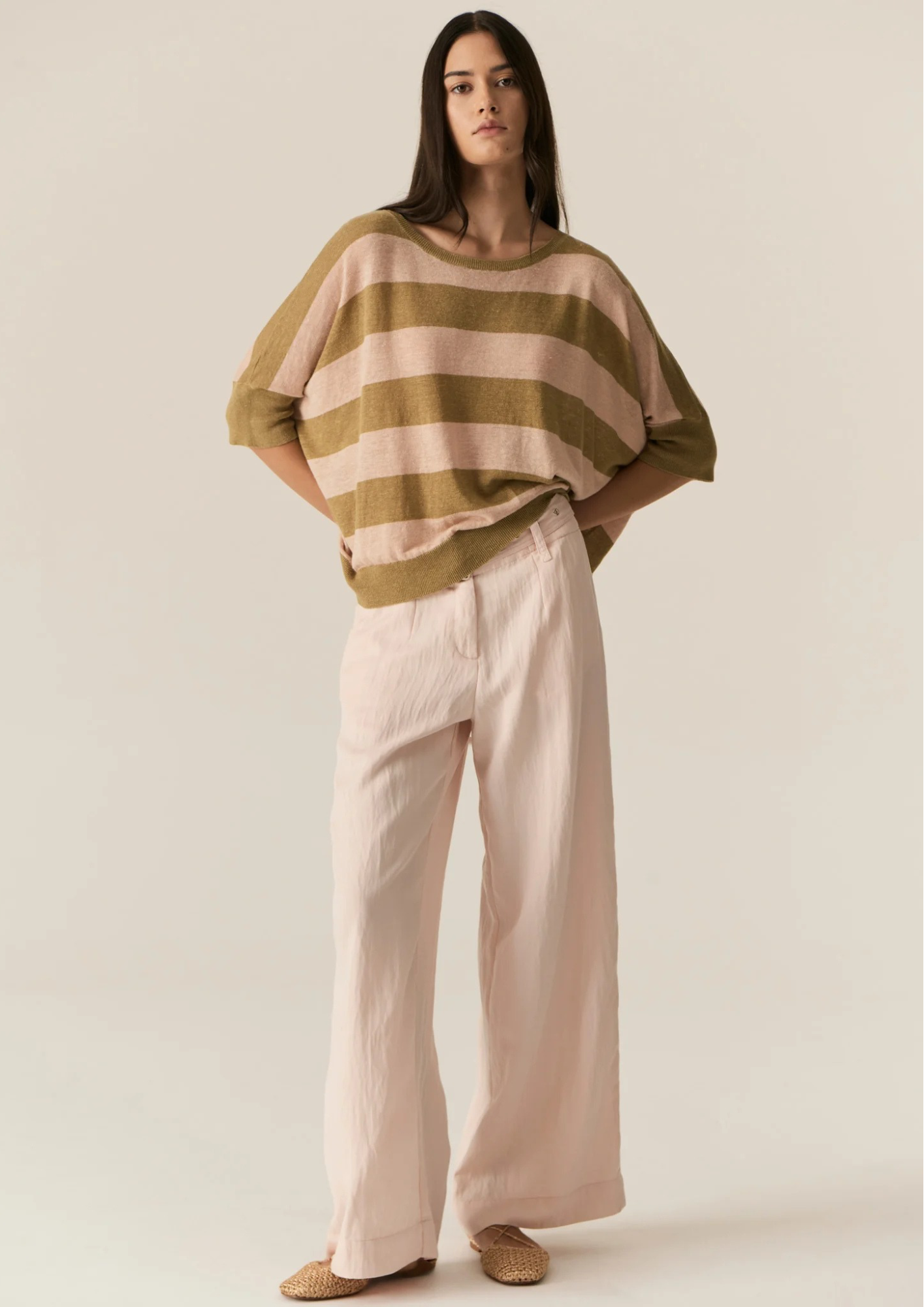 POL Milton Stripe Knit - Khaki/Pink