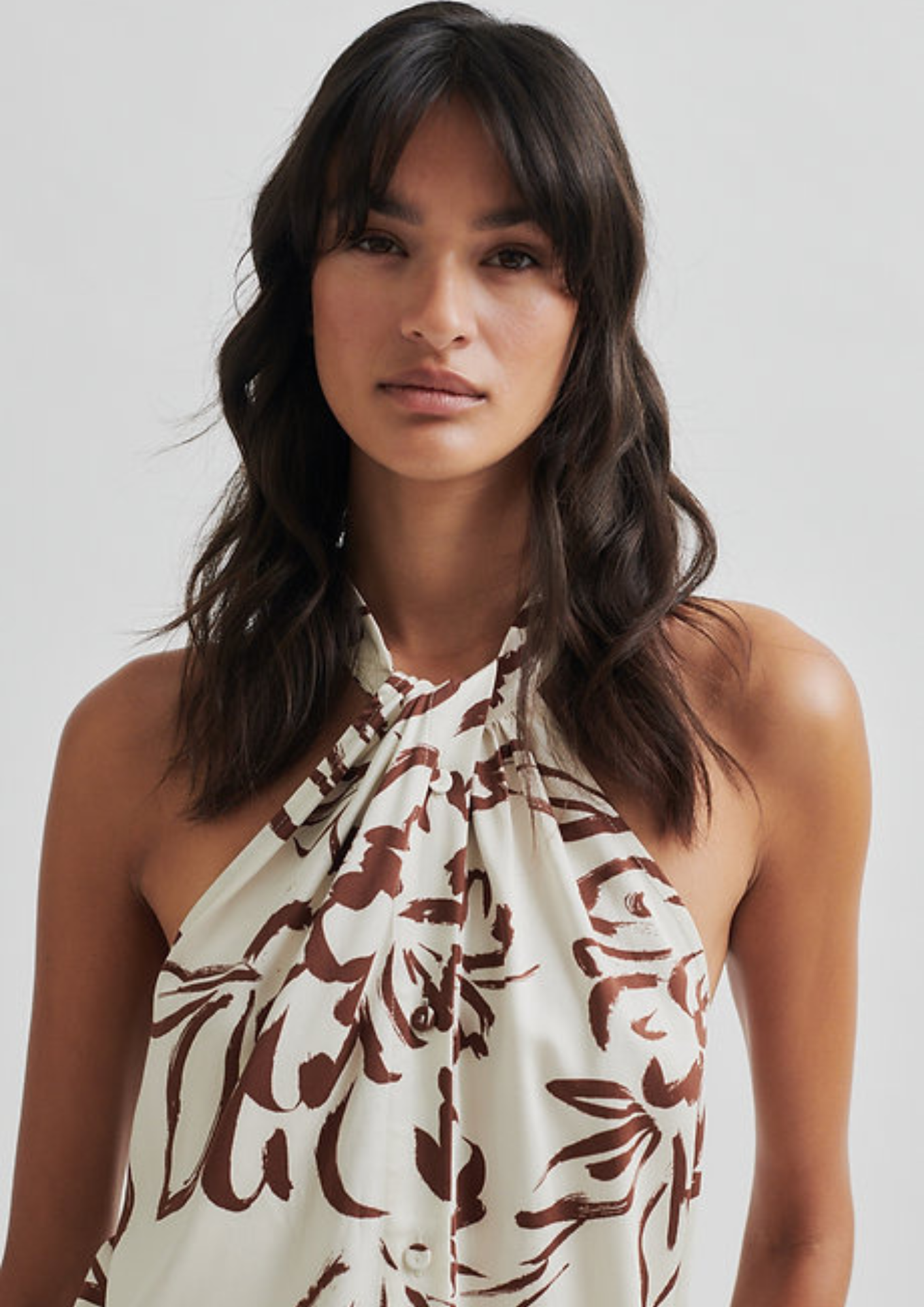 Second Female Blooming Floral Print Halter Top - White Alyssum