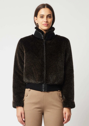 Once Was Stella Faux Fur Rib Collar Detail Bomber - Sable