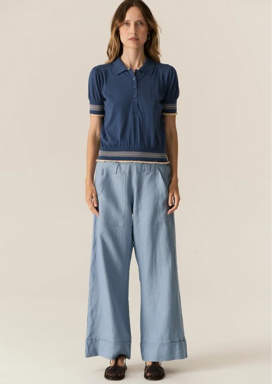 POL Lask Knit Polo - Blue/Ecru