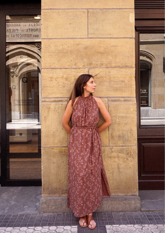 Indi & Cold Woven Halter Dress - Chocolate