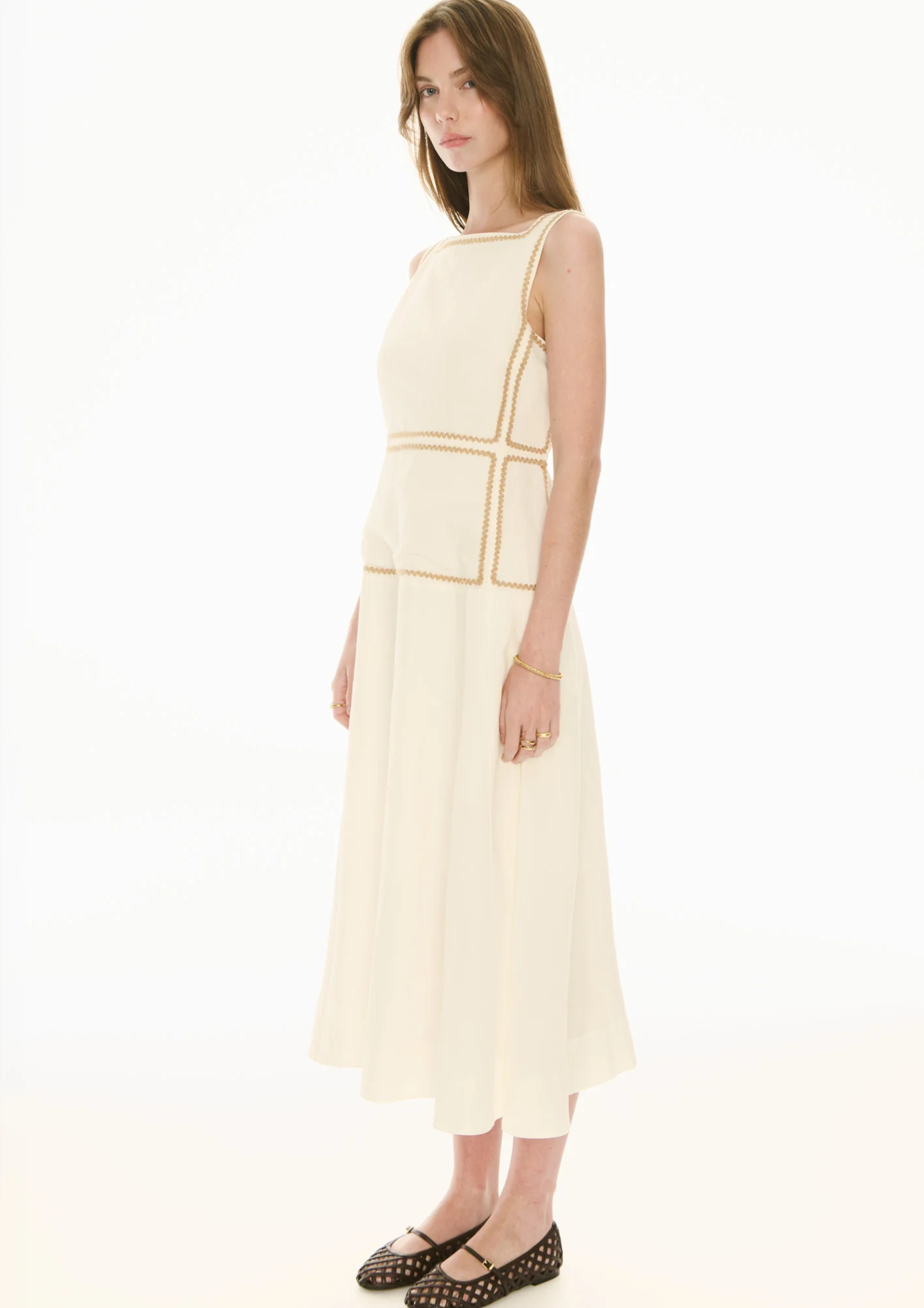 POL Clothing Marlin Raffia Trim Dress - Ivory