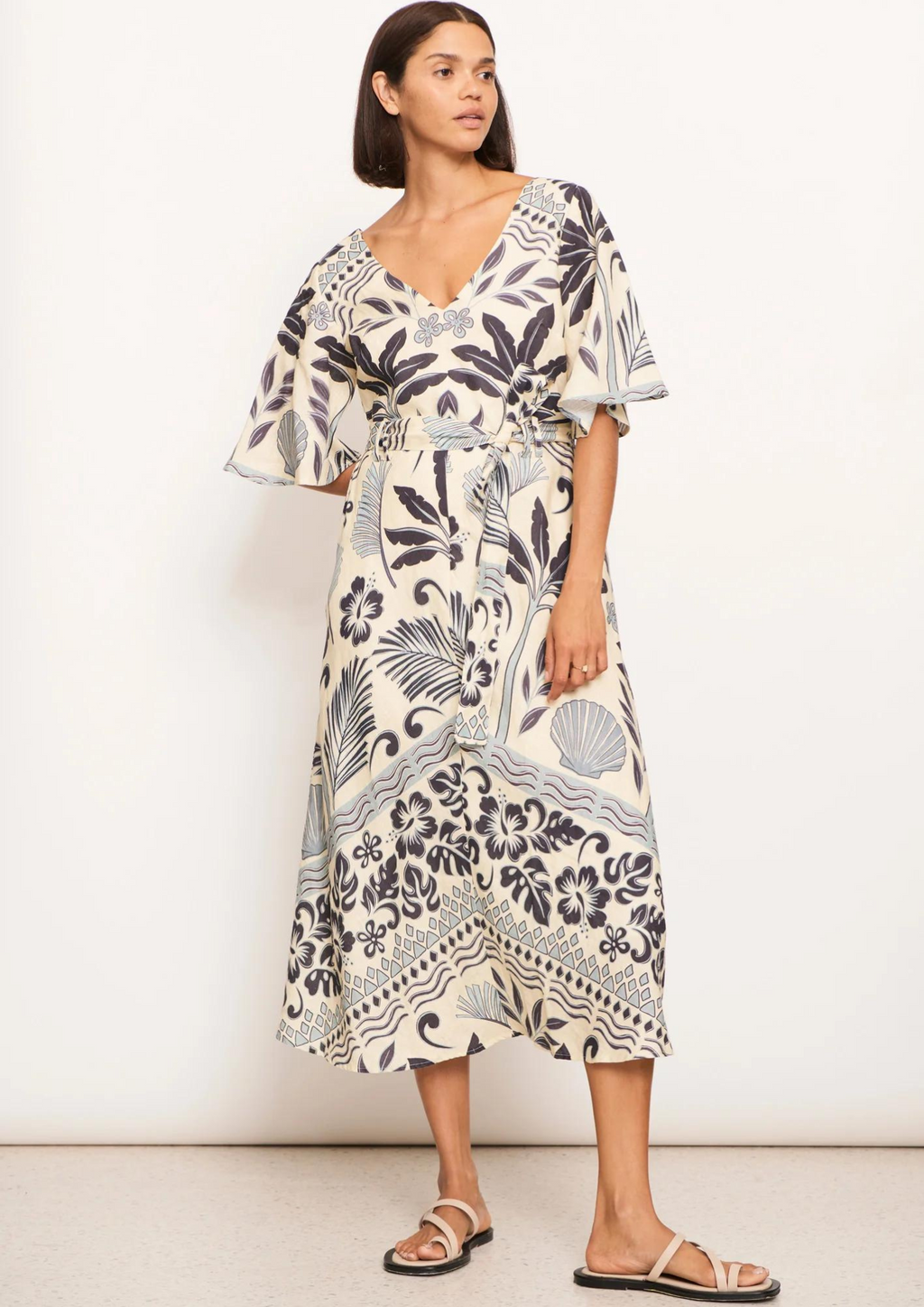 POL Clothing Paradise Palm Print Dress