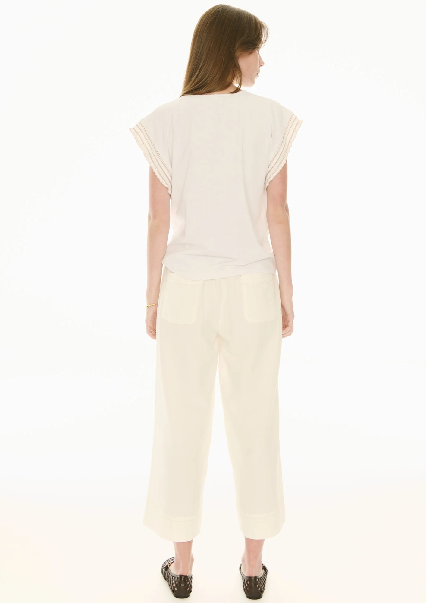 POL Clothing Orlo Tee Frill Sleeve - White