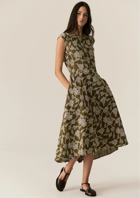 POL Hugo Dress - Khaki Embroidery