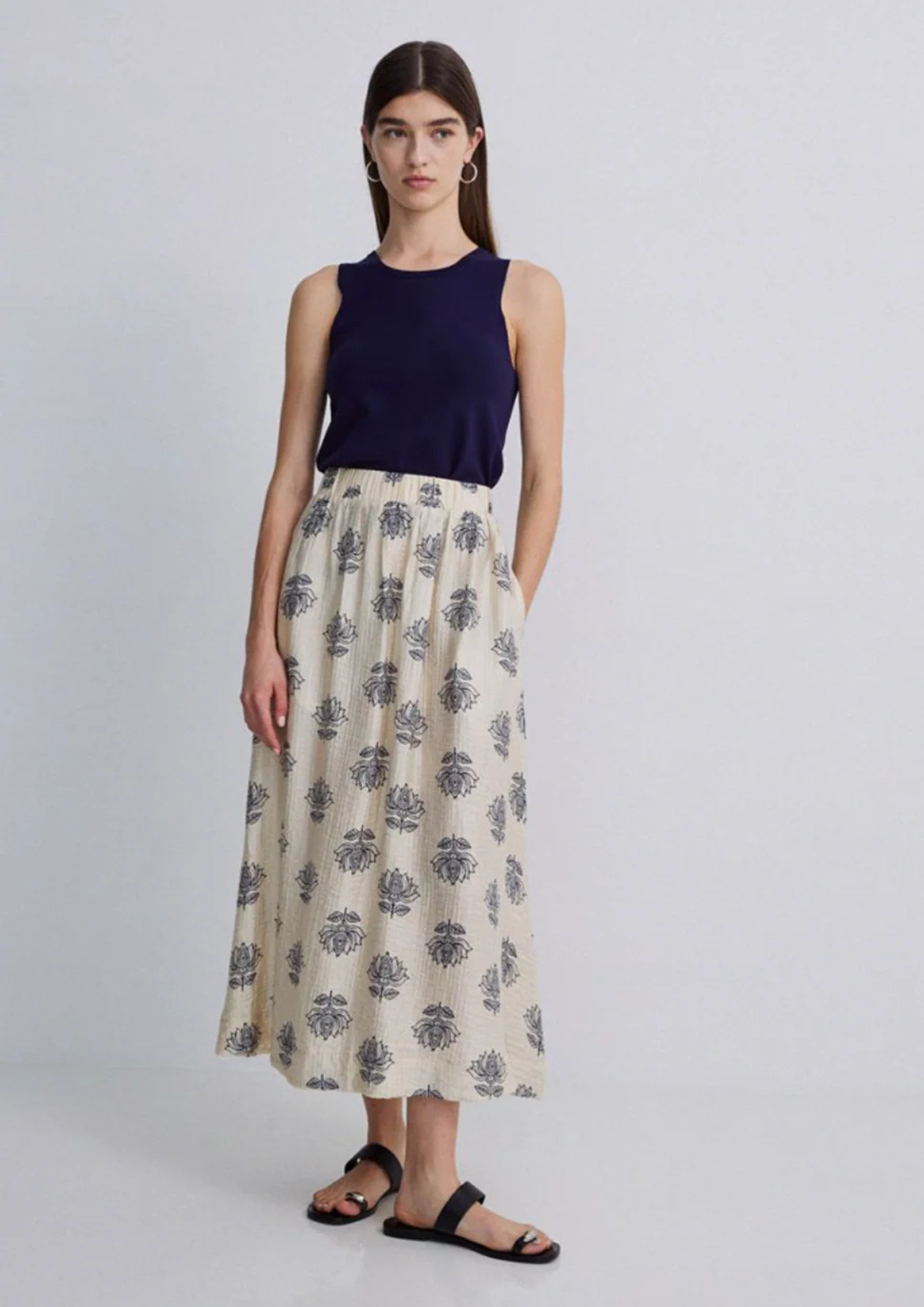 Yerse - Long Skirt With Elastic Waist - Natural