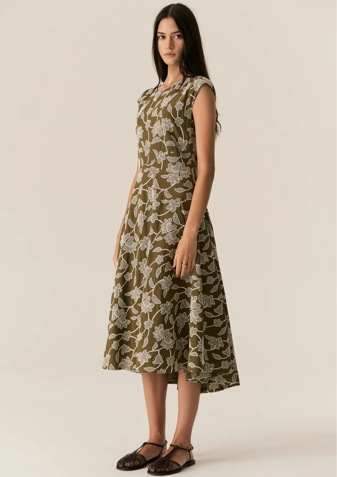 POL Hugo Dress - Khaki Embroidery