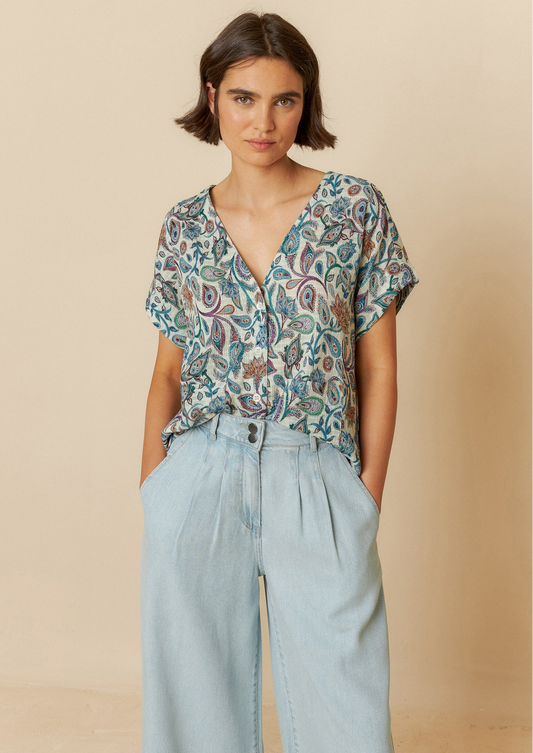 Indi & Cold Paisley Crop Multicolour 100% Organic Cotton Woven Shirt