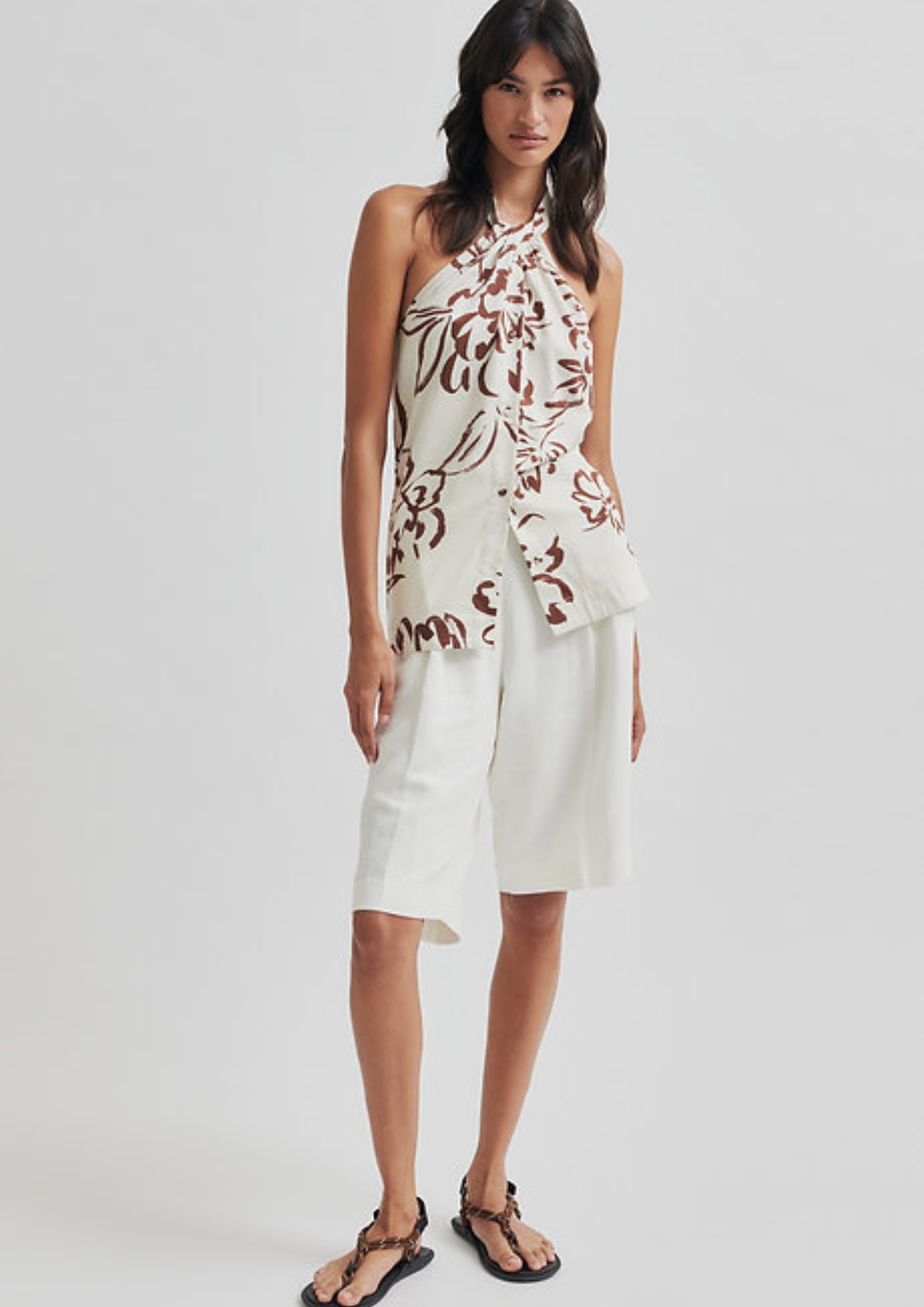 Second Female Blooming Floral Print Halter Top - White Alyssum