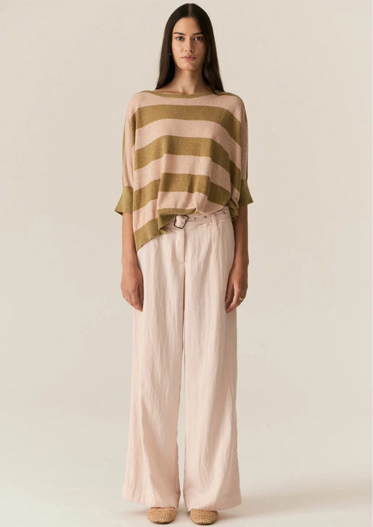 POL Milton Stripe Knit - Khaki/Pink
